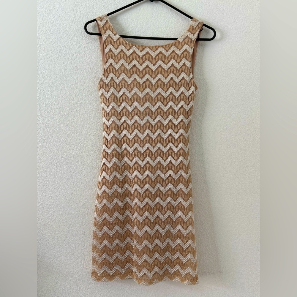 Gold, Tan and Cream Chevron Mini Dress